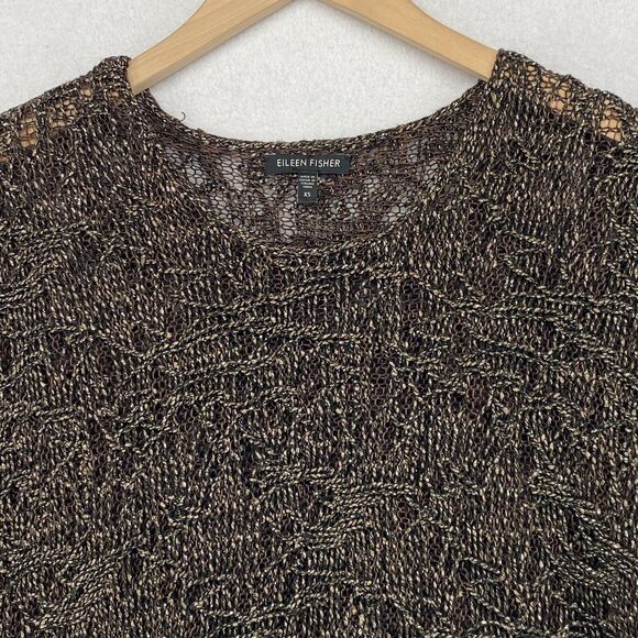 EILEEN FISHER Sweater XS Wrapped Sparkle Pullover Short Sleeve Brown Gold - Picture 5 of 14